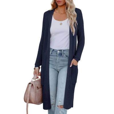 Womens Casual Knit Cardigan Long Sleeve Mid Length Fitted Pocket Sweater Cardigan
