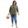 Women's Plus Size Tie Tassel V Neck Hollow Bowknot 3/4 Sleeve Adjustable Cuffs Casual Blouses - Agnes Orinda - 3 of 4