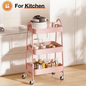 MAYEERTY 3 Tier Small Rolling Cart, Metal Utility Storage Organizer Kitchen Trolley Bathroom Laundry Room Bar Office Shelves - 1 of 4