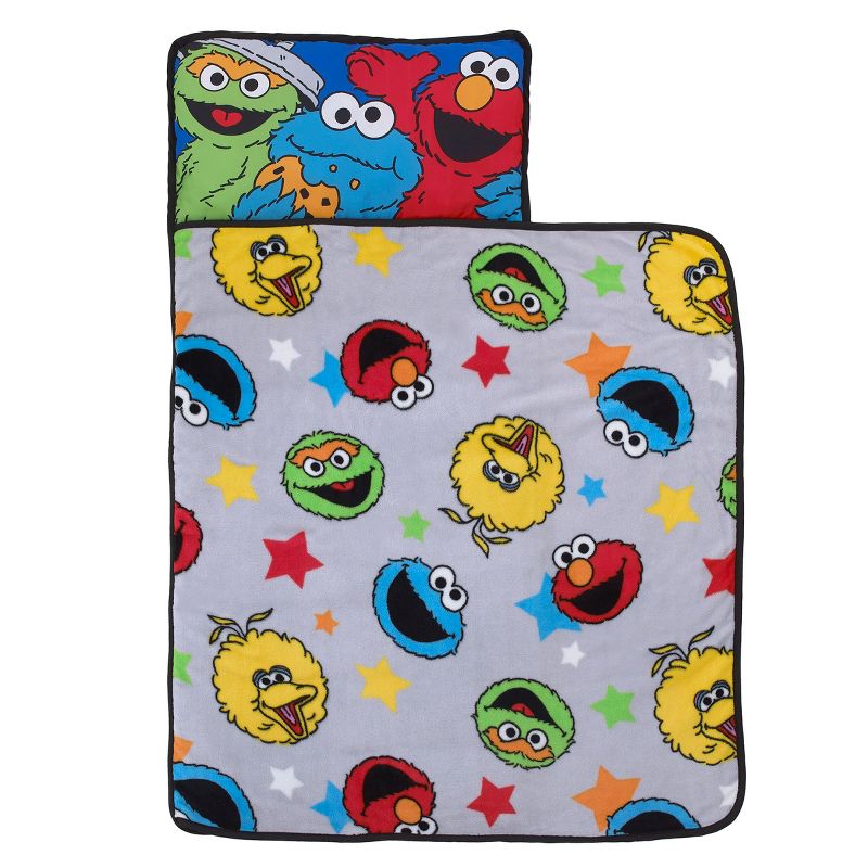 Sesame Street Adventures Blue, Yellow and Red Elmo, Big Bird, Oscar the Grouch and Cookie Monster Toddler Nap Mat, 1 of 5