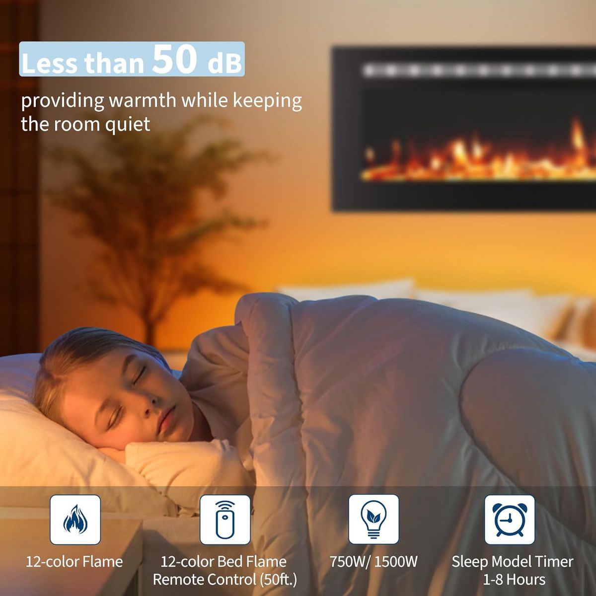 Garvee 60" Wall Mounted Electric Fireplace, WiFi & Alexa Control, 12-Color Flames, 750/1500W Heater, Recessed or Surface Install - thumbnail 5
