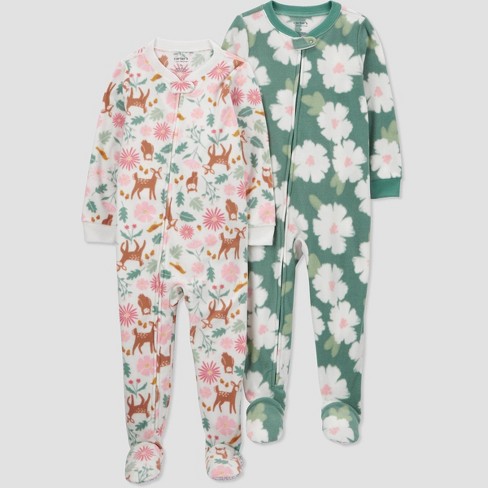 Carter s Just One You Toddler Girls Animals And Floral Fleece Footed Pajamas White sage Green pink 5t Target