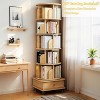 6-tier rotating bookcase, 360° display circular rotating bookcase tower, with wheels and drawers, space-saving Wood Color - 3 of 4