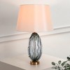 LNC Flabellum 24.8-in Modern Bedside/Standard Table Lamps,Polished Gold and Blue Glass with  Fabric Shade - 2 of 4