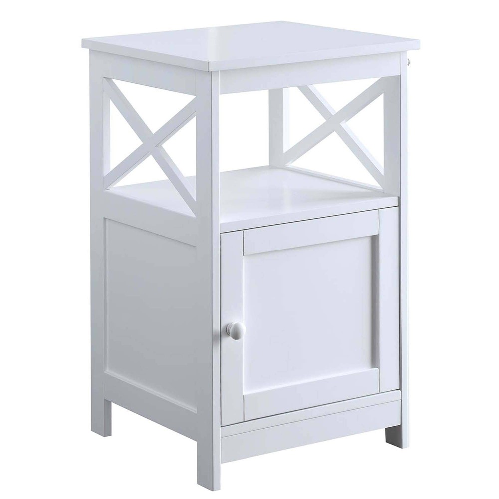 Oxford End Table with Storage Cabinet and Shelf White - Breighton Home: Modern Square Side Table with Bottom Shelf