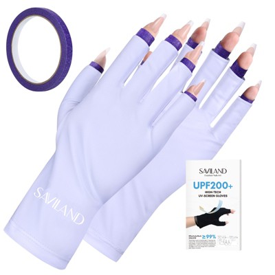 Saviland Pro Full-Finger UV Shield System - UPF200+ Surgical Gloves w/Tactical Tape for Gel Lamp Defense & Cuticle Care (Size: 1 Pair)