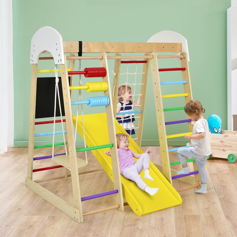 Costway Indoor Playground Climbing Gym Kids Wooden 8 in 1 Climber Playset  for Children, 3 of 11