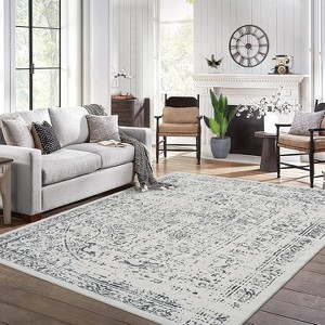 Vintage Floral Area Rug - Distressed Low Pile Non-Slip & Machine Washable Carpet for Kitchen, Living Room, Bedroom - 1 of 4
