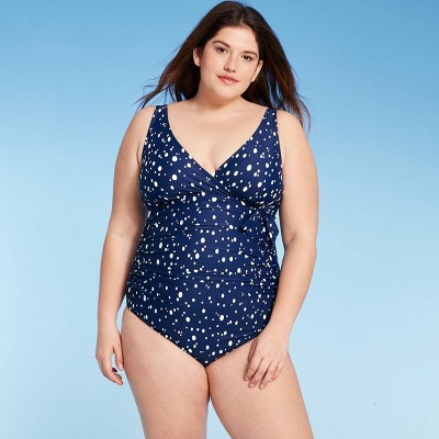 Women's Plus Size One Piece Swimsuit - Kona Sol™ Navy Dot Print :