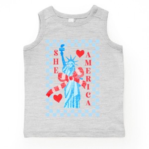 The Juniper Shop She Loves America Checkered Toddler Tank - 1 of 4
