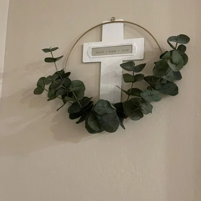 user image by Esmeralda, 14&#34; Faux Eucalyptus Wire Wreath - Hearth &#38; Hand&#8482; with Magnolia: Indoor Farmhouse Style, Unlit Polyester Decor