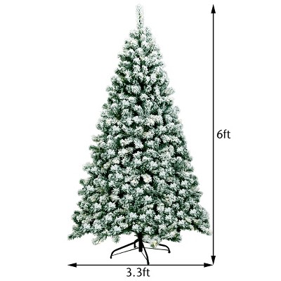 6ft White Snow Flocked Pine Christmas Tree with LED Lights