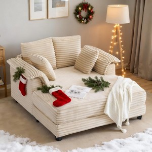 VINGLI Lounge Chair 56" Oversized Reading Chair Corduroy Chaise Sofa Recliner Bed Upholstered Comfy Sleeper Couch with Throw Pillows and Armrests - 1 of 4