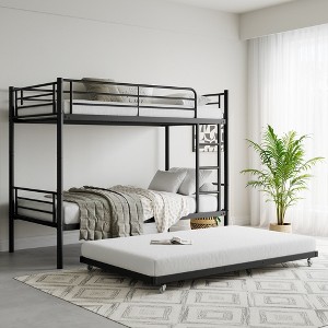 SeaCamel Twin Bunk Bed with Trundle Metal Bunkbeds with Ladder and Full-Length Guardrail, Noise Free, No Box Spring Needed, Black - 1 of 4