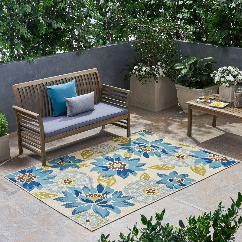 Wildwood Floral Outdoor Rug Ivory/Blue - Christopher Knight Home, 4 of 7