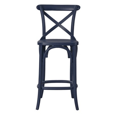 Midnight Blue Elm Wood X-Brace Counter Stool