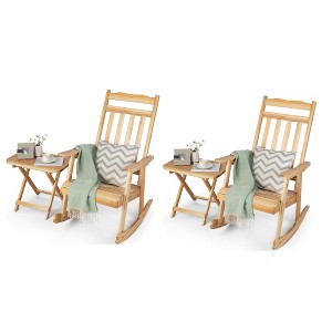 Tangkula 4PCS Patio Rocking Chair & Folding Table Set Wooden Rocker Bistro Set - 1 of 4