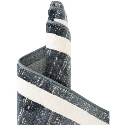 Navy Blue Geometric 8' x 10' Stain-Resistant Synthetic Area Rug