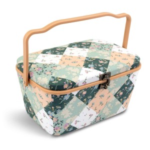 Dritz Large Oval Sewing Basket Green Patchwork: Sewing Kit Organizer & Tote, Polypropylene Storage Case, 12"x9"x6.5" - 1 of 4