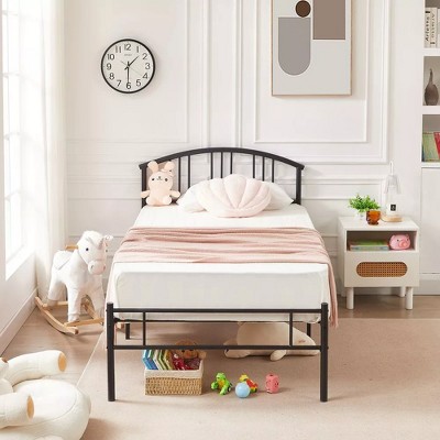 VECELO Queen/Full/Twin Bed Frame with Arched Headboard, Metal Platform Bed Frame with Underbed Storage Space, Black/White/Gold