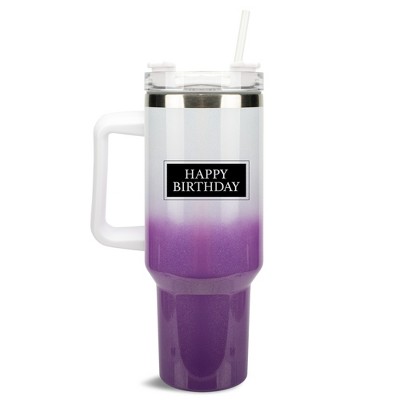 Elanze Designs Happy Birthday Banner Stamp 40 oz. Stainless Steel, Large Water Bottle Coffee Mug, Spill & Leak Resistant, Thermal Travel Tumbler with