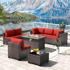 ALAULM Outdoor Patio Furniture Set Outdoor Sectional Rattan Sofa Set Brown Manual Wicker Patio Conversation Set with Cushions - 1 of 4