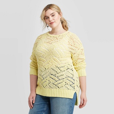 yellow crew neck sweater women's