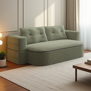 78.7" Plush Corduroy 2-in-1 Foldable Sofa with Blanket, 2 Pillows & Deep Seat - 1 of 4