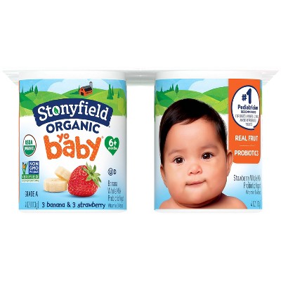 Stonyfield Organic YoBaby Whole Milk Baby Yogurt Cups Banana and Strawberry - 24oz/6ct