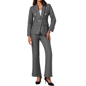 INSPIRE CHIC Women's Two Piece Shawl Lapel Long Sleeve Button Blazer Wide Leg Pants Pockets Business Casual Suit - 1 of 4