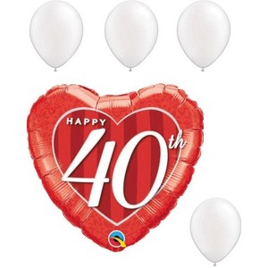 LOONBALLOON Anniversary Balloons - 18" HAPPY 40TH DAMASK HEART with 4 Pearl White Latex Set: Elegant Décor for Milestone Celebrations - 1 of 1