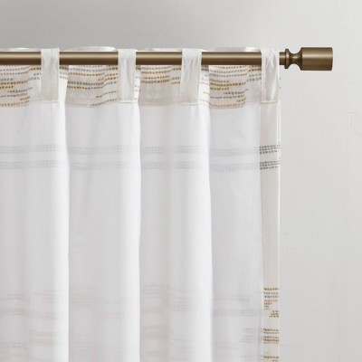 Nea White Cotton Light-Filtering Tassel Trim Curtain Panel