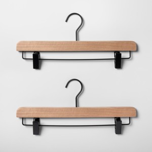 2pk Wood Pant Hangers with Clips Natural - Brightroom™: Non-Slip Skirt & Pants Storage, Adult Use, 1 Year Warranty - 1 of 3