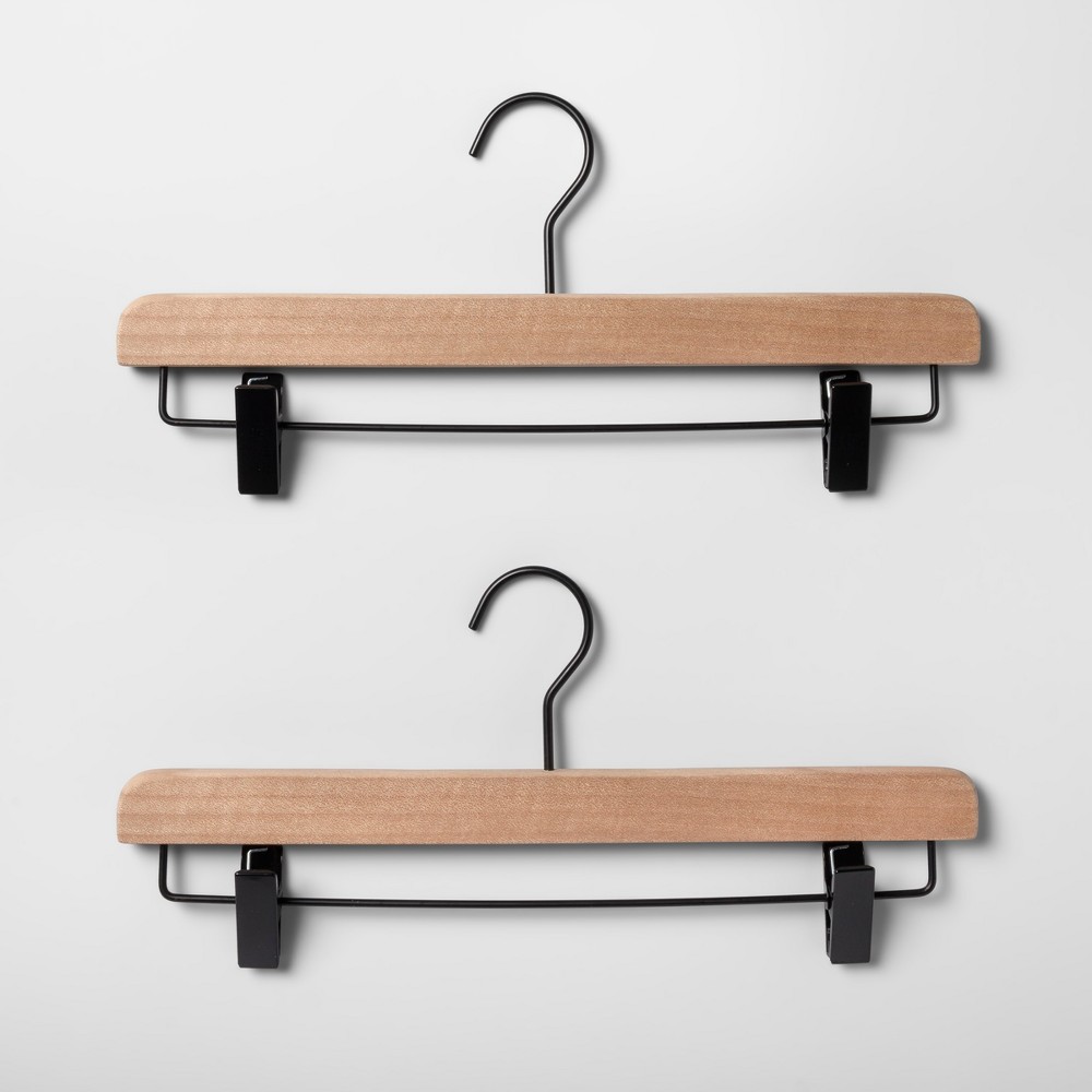 ( Case Pack Of 8)2pk Wood Pant Hangers with Clips Natural - Brightroom™: Non-Slip Skirt & Pants Storage, Adult Use, 1 Year Warranty