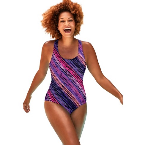 Swimsuits for All Women's Plus Size Chlorine Resistant Square Neck One  Piece Swimsuit, 24 - Multi Flower