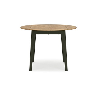 Round Beige and Green Extendable Wood Dining Table