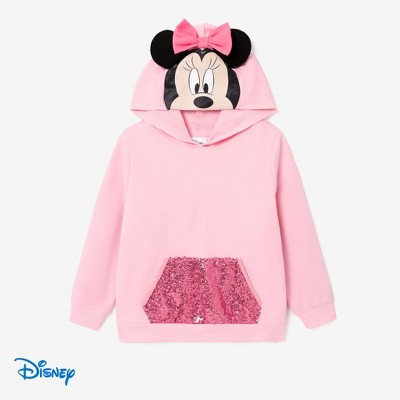 Disney Mickey and Friends Kid Girl Character Print Pop-up Ears Hat with Sequin-covered Pocket Hoodie Sweatshirt