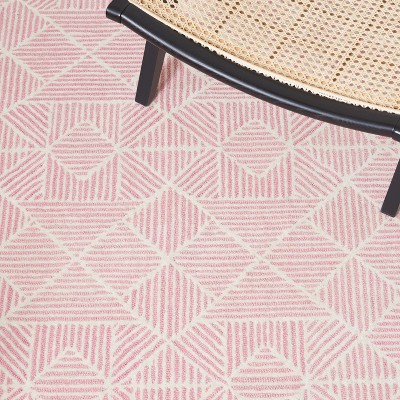 Handmade Pink and Ivory Abstract Wool Area Rug
