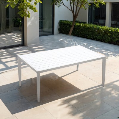 UNISOAR Outdoor Patio Aluminum 40"x70" Two-tone Table Top Rectangle Dining Table with Tapered Feet & Umbrella Hole