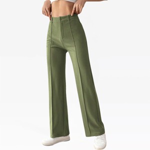 Womens Straight Leg Stretchy Fit Pants High Waist Stitched Crease Pants Slim Fit Trendy Business Casual Pants Trousers - 1 of 4