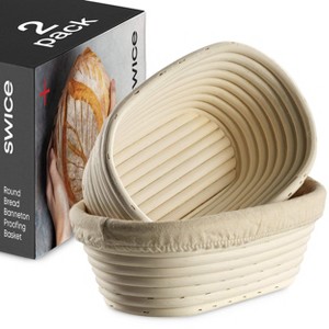 Swice Banneton Sourdough Bread Proofing Basket Set of 2, Oval 10"x6" Rattan Baskets with Liners - 1 of 4