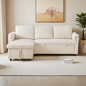 Corduroy L-Shaped Sectional Sofa, Tufted Upholstered Convertible Sleeper - 1 of 4