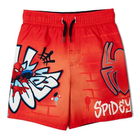 Marvel Spider-Man Little Boys Swim Trunks UPF 50+ Graffiti Crimson Red / Navy 6