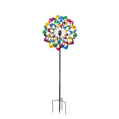 Evergreen 84"H Wind Powered Lighted Wind Spinner, Multicolor Flower