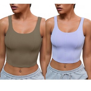 INSPIRE CHIC 2 Pcs Women's U Back Longline Padded Sports Bra Cami Crop Workout Fitness Tank Top with Built-in Bras - 1 of 4