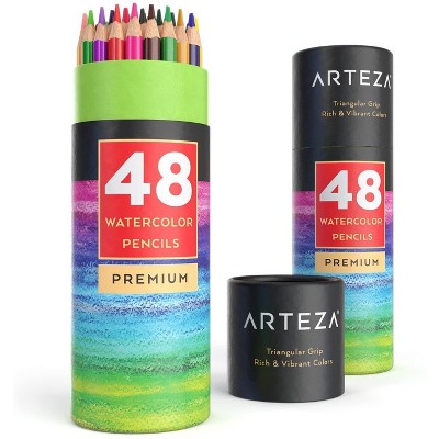 Arteza Watercolor Pencils, Triangle Shaped, Assorted Colors, Coloring Set for Adults Kids Artists, Non-Toxic - 48 Pack (ARTZ-8143)