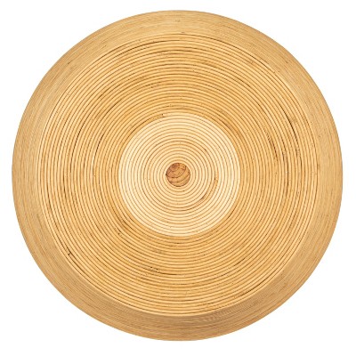Natural Rattan Round Barrel Accent Table with Wood Frame