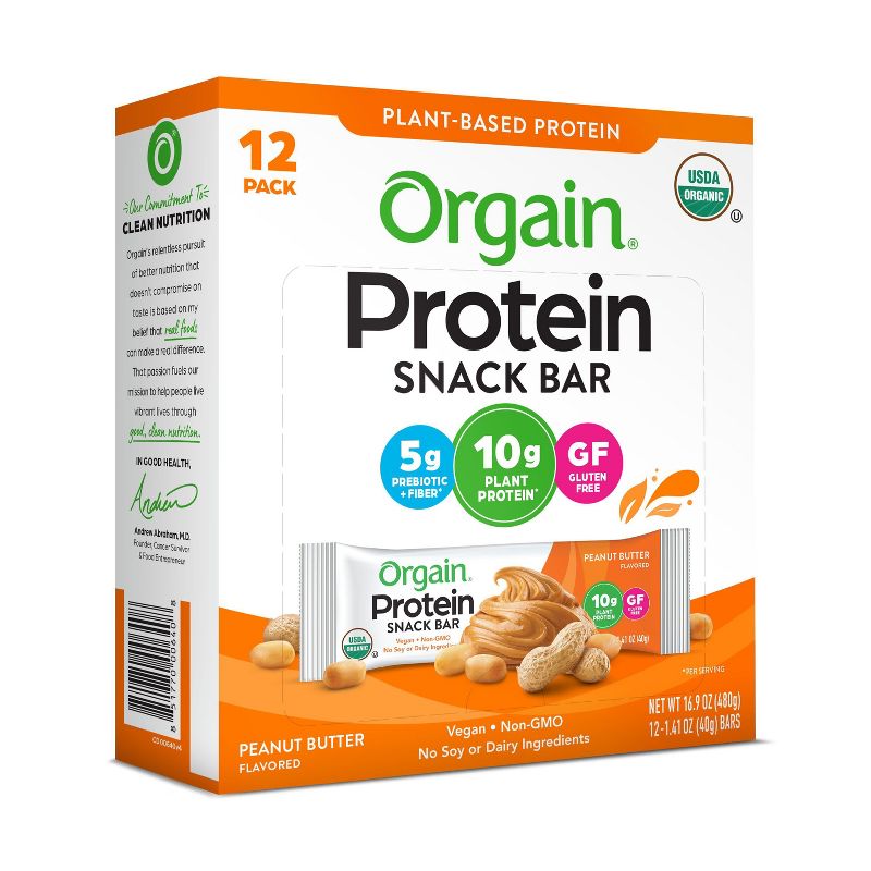 Orgain Organic Vegan Protein Bar - Peanut Butter - 12ct, 3 of 7