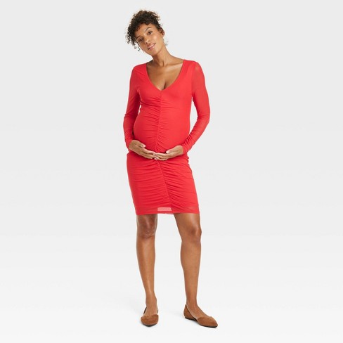 Long Sleeve Mesh Mini Maternity Bodycon Dress - Isabel Maternity