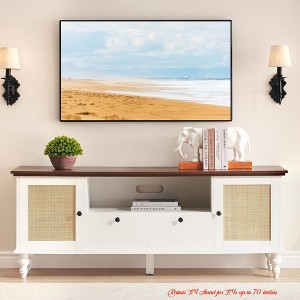 Rattan TV Stand for TVs up to 70 inches, Modern Media Console Table w/ 2 Cabinets and 2 Drawers, Adjustable Shelves, Sturdy Particle Board and Legs - 1 of 4